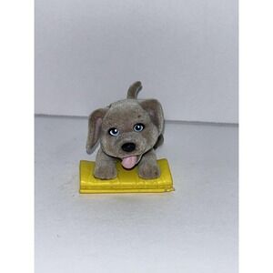 Gray Puppy Dog Figure Yellow Mat Flocked Small Toy